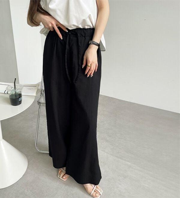 GeeRA（ジーラ）の「冷感リネン風イージーワイドパンツ（ワイドパンツ・ガウチョ）」｜詳細画像