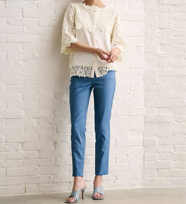 RANAN（ラナン）の「【4つの機能付】美脚アンクルパンツ（フルレングスパンツ）」｜デニム調ブルー