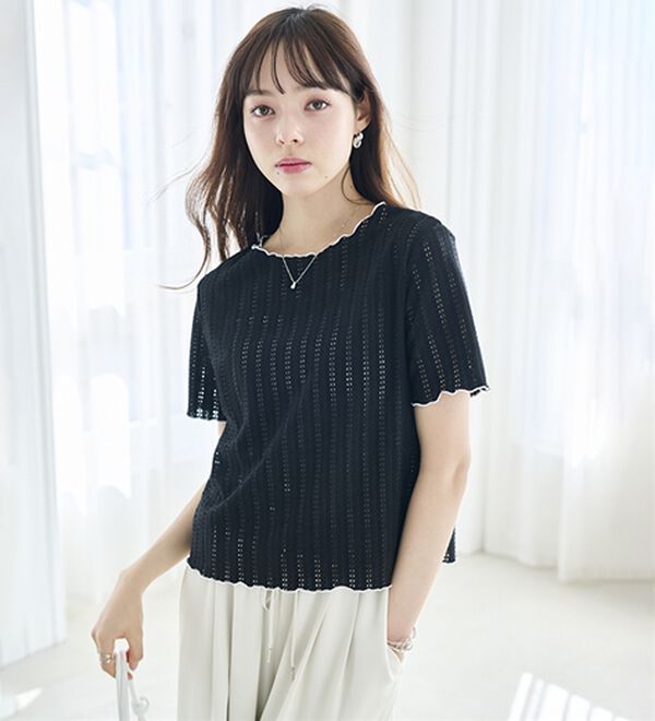 RANAN（ラナン）の「透かし柄メロー配色Ｔシャツ（カットソー）」｜詳細画像