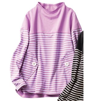 VINNO（ヴィノ）の「＜日本製＞釦デザインボーダープルオーバー（カットソー）」｜ラベンダー系