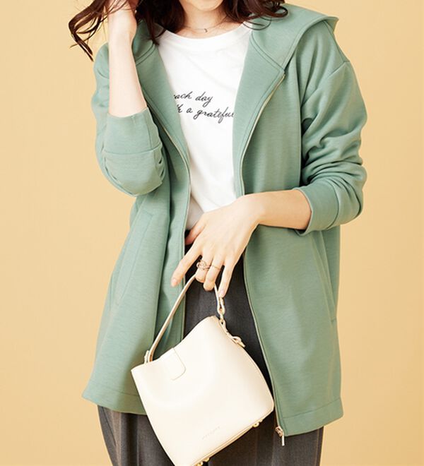 BELLUNA（ベルーナ）の「フードデザインとろみ素材ジップアップパーカー（パーカー）」｜詳細画像