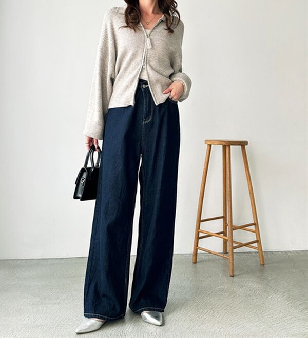 GeeRA（ジーラ）の「美脚見え！２ボタンウエストワイドデニムパンツ（フルレングスパンツ）」｜詳細画像