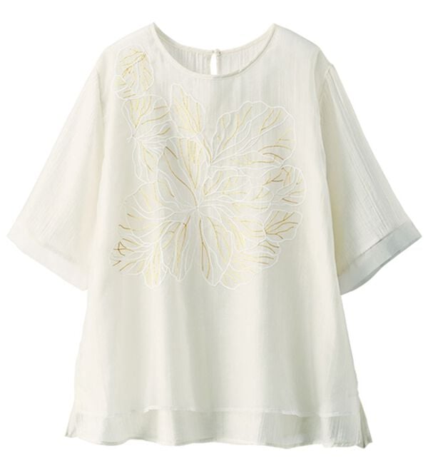 BELLUNA（ベルーナ）の「涼やかな透け感花柄刺しゅうブラウス（ブラウス）」｜詳細画像