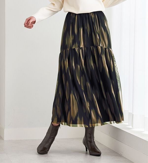 BELLUNA（ベルーナ）の「２倍の着こなし！チュールプリントスカート（ロングスカート）」｜詳細画像