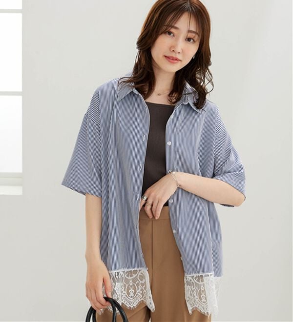 BELLUNA（ベルーナ）の「裾レースデザインシャツチュニック（チュニック）」｜詳細画像