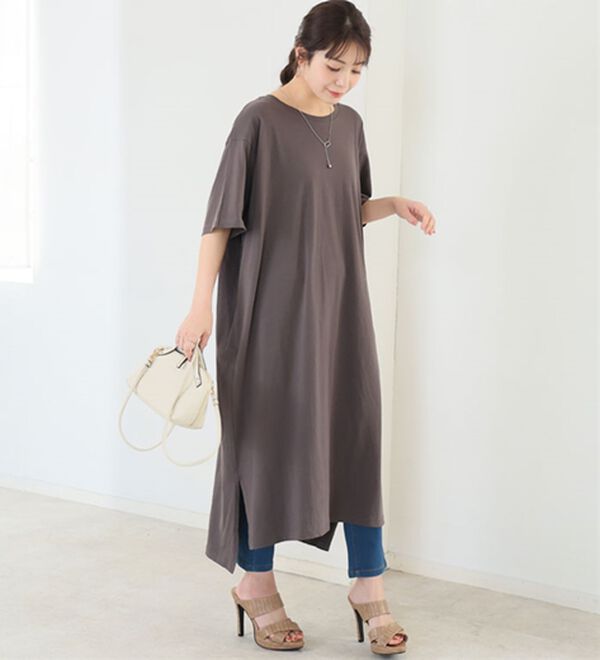 A HAPPY MARILYN（アハッピーマリリン）の「【Ｌ～１０Ｌ】選べる２丈！綿１００％ストンと楽ちん！着心地さらりゆるＴワンピース＆チュニック（チュニック）」｜詳細画像