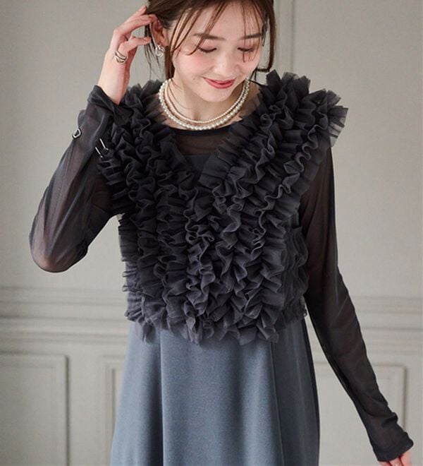 RANAN（ラナン）の「＜３点セット＞チュールフリルベストフレアワンピース（その他ワンピース）」｜詳細画像