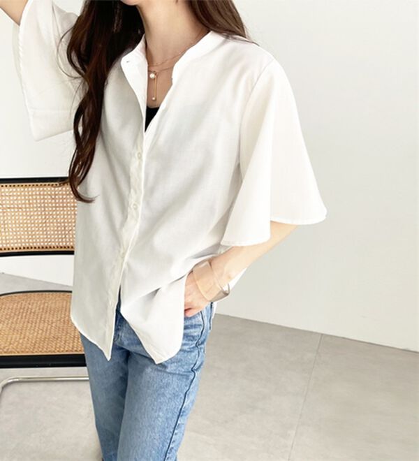 GeeRA（ジーラ）の「フレアー袖バンドカラーブラウス（ブラウス）」｜詳細画像