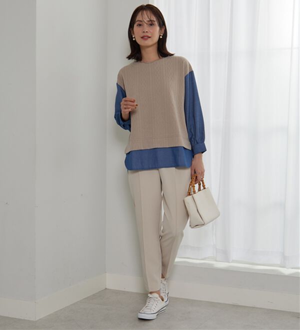 BELLUNA（ベルーナ）の「ケーブル&times;デニム切替チュニック（チュニック）」｜詳細画像