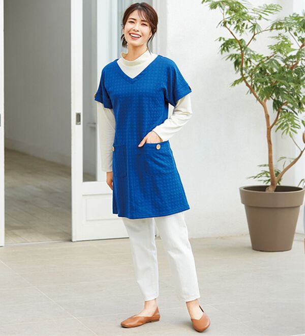 LAVIENNE（ラヴィエンヌ）の「１枚で楽ちん！重ね着風おしゃれチュニック（チュニック）」｜詳細画像
