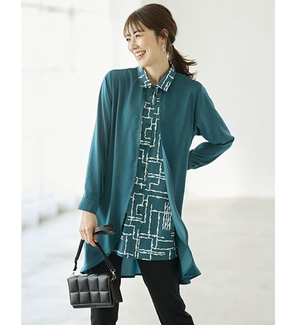 BELLUNA（ベルーナ）の「視覚効果で細見えシャツ重ね着風チュニック（チュニック）」｜詳細画像