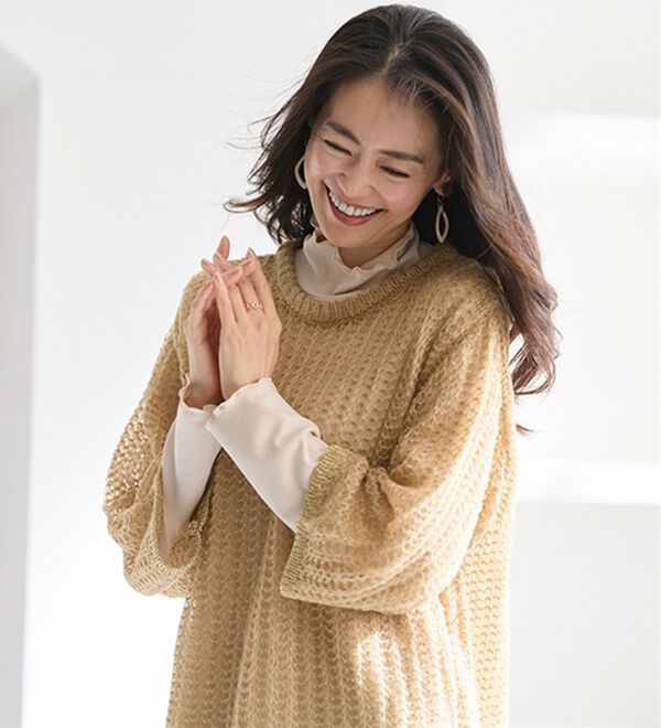 BELLUNA（ベルーナ）の「重ね着を楽しむラメ使い透かし編アンサンブル（アンサンブル）」｜詳細画像