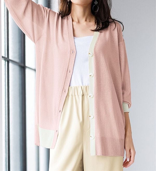 RANAN（ラナン）の「配色ラメカーディガン（ニットカーディガン）」｜ピンク系