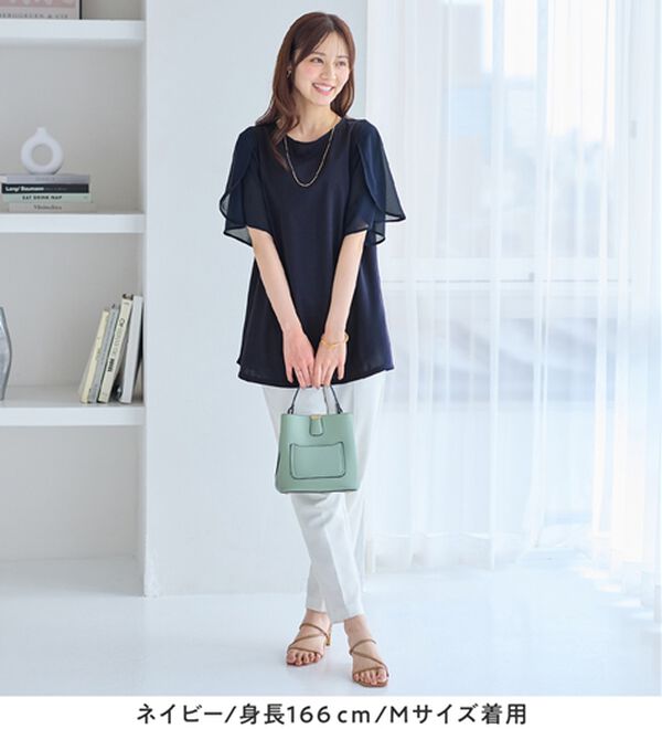 alotta（アロッタ）の「シフォン切替チューリップ袖チュニックＴシャツ（チュニック）」｜詳細画像