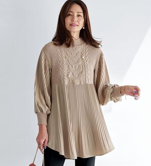BELLUNA（ベルーナ）の「プリーツ切替ケーブル柄ニットチュニック（チュニック）」｜詳細画像