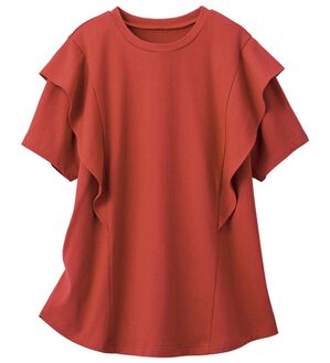 ルフラン（ルフラン）の「ちょい洒落＊ラッフルショルダーＴシャツ（Tシャツ）」｜テラコッタ