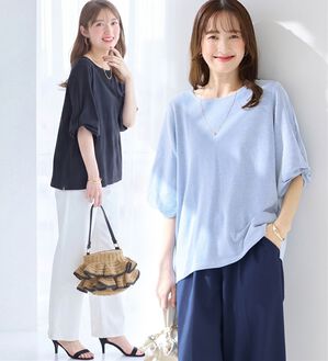 alotta（アロッタ）の「さらっと軽い綿混ストライプ袖タックプルオーバー（ブラウス）」｜詳細画像