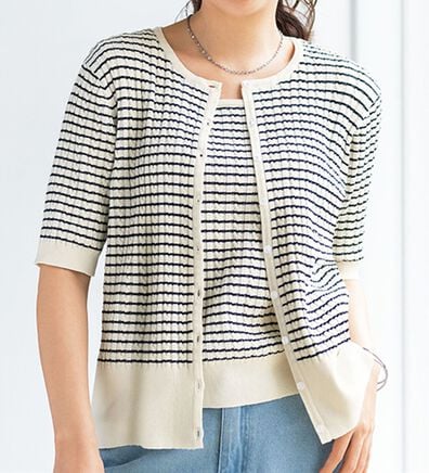 BELLUNA（ベルーナ）の「ボーダー柄サマーニットアンサンブル（アンサンブル）」