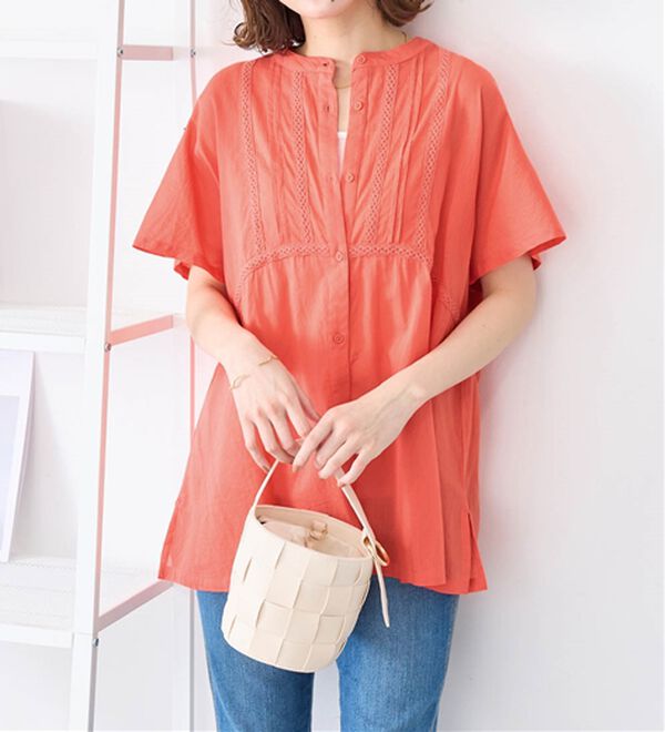 Viola e Viola（ヴィオラ エ ヴィオラ）の「【インド綿】レース付き前開きブラウス（ブラウス）」｜詳細画像