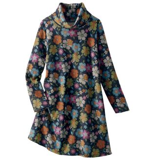 BELLUNA（ベルーナ）の「起毛素材花柄プリントチュニック（チュニックワンピース）」｜ネイビー系