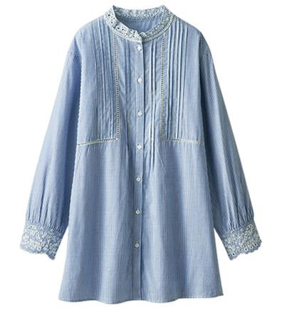 BELLUNA（ベルーナ）の「上品に着映える！衿＆袖レース切替シャツチュニック（チュニック）」