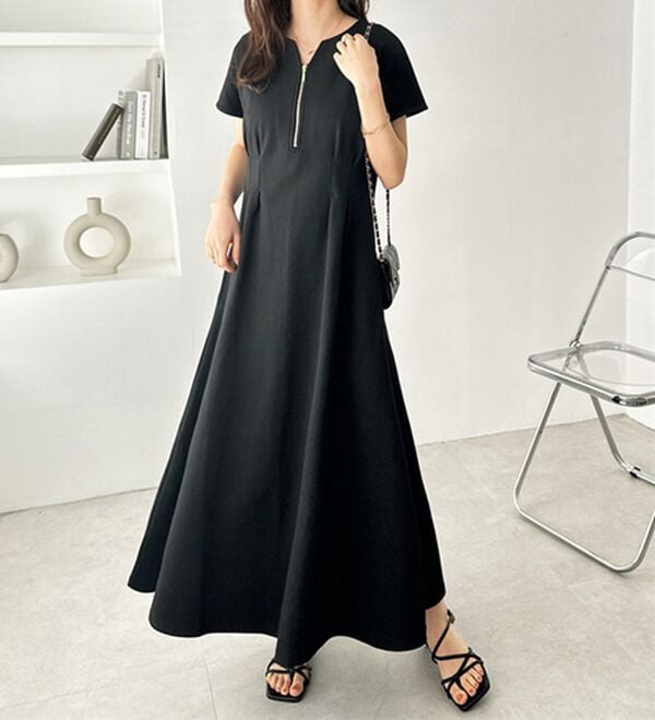 GeeRA（ジーラ）の「前後2WAYハーフジップフレンチ袖ワンピース（カットソーワンピース）」｜詳細画像