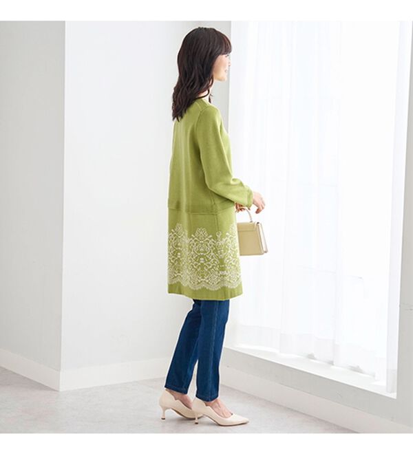 BELLUNA（ベルーナ）の「レース柄ジャカード切替ニットチュニック（チュニック）」｜詳細画像