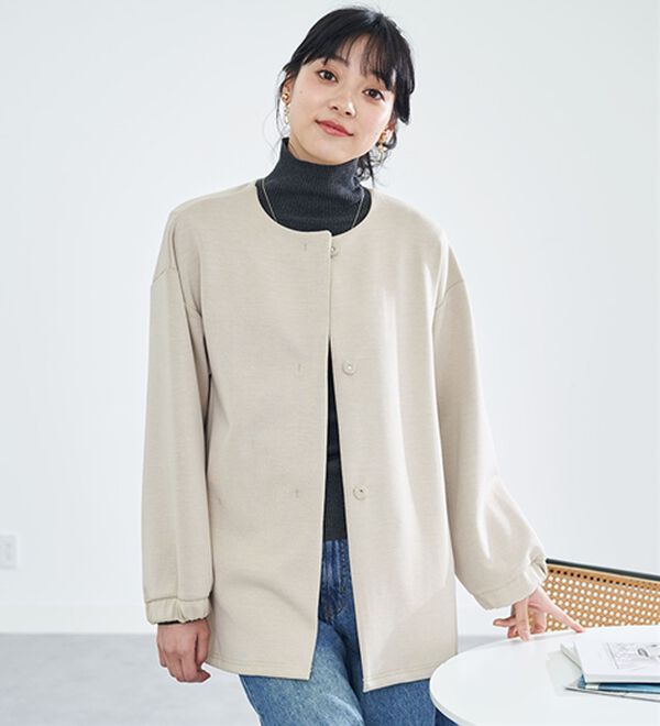BELLUNA（ベルーナ）の「＜ａｉｒｙ　ｊｅｒｓｅｙ＞配色コクーンジャケット（ノーカラージャケット）」｜詳細画像