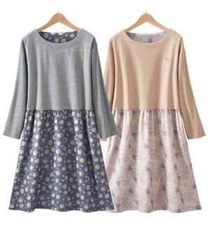 「【２枚組】小柄さんに嬉しいほっこり花柄ワンピース（パジャマ・ルームウェア）」｜2枚組