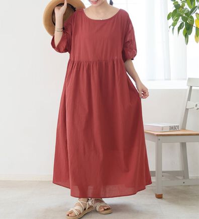 A HAPPY MARILYN（アハッピーマリリン）の「【Ｌ～６Ｌ】【風通るプレミアム】綿・楊柳、五分袖ウエスト切替ワンピース。（ロングワンピース）」