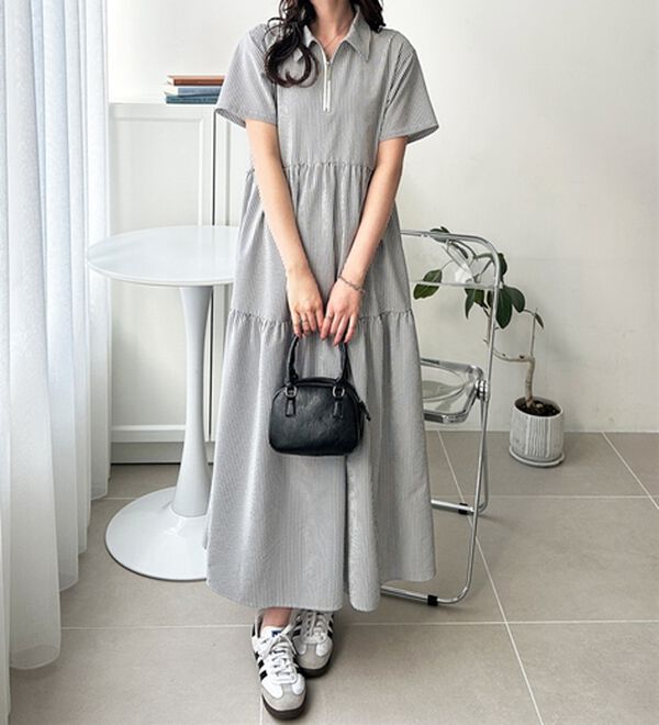 GeeRA（ジーラ）の「サッカーティアードハーフジップワンピース（その他ワンピース）」｜詳細画像