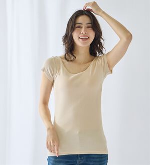 LAVIENNE（ラヴィエンヌ）の「【汗かきさん必見！】涼感サラッと快適汗取り半袖インナー＜さらりラボ＞（肌着・インナーウェア）」｜ベージュ