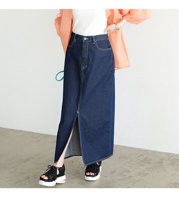 GeeRA（ジーラ）の「フロントスリットナローデニムスカート（ロングスカート）」｜詳細画像