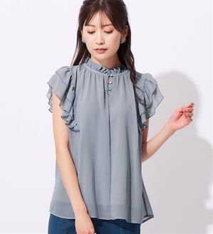 alotta（アロッタ）の「【接触冷感】インナー付フリル使いブラウス（ブラウス）」｜ラベンダーブルー