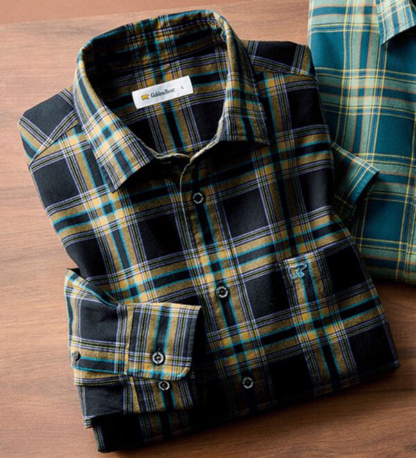 「＜ゴールデンベア＞ビエラチェックネルシャツ（メンズシャツ）」｜ブラック