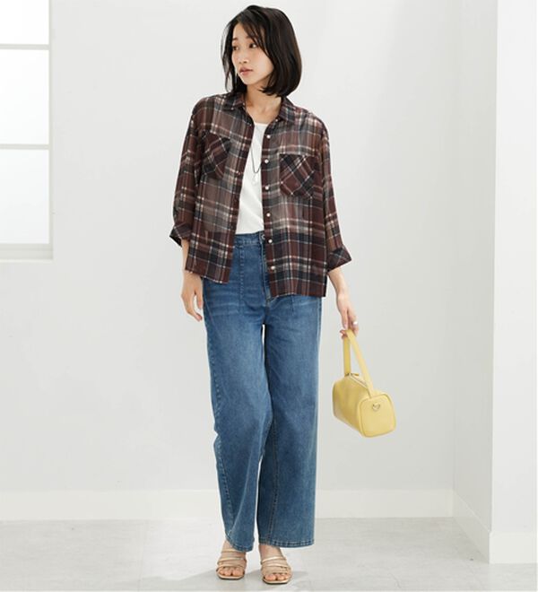 BELLUNA（ベルーナ）の「シフォン楊柳チェック柄プリントシャツ（シャツ）」｜詳細画像