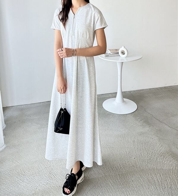 GeeRA（ジーラ）の「前後2WAYハーフジップフレンチ袖ワンピース（カットソーワンピース）」｜詳細画像