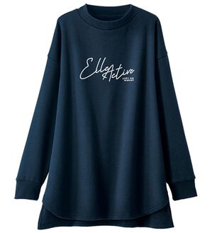 BELLUNA（ベルーナ）の「＜ＥＬＬＥ　Ａｃｔｉｖｅ＞裏起毛ロゴデザインプルオーバー（チュニック）」｜ネイビー