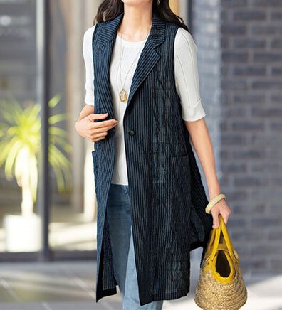 ルフラン（ルフラン）の「お洒落なストライプ柄ロングジレ（ジレ）」