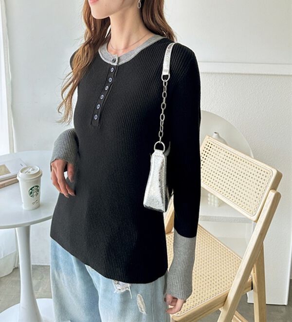 GeeRA（ジーラ）の「レイヤード風ヘンリーネックリブニットトップス（ニット・セーター）」｜詳細画像