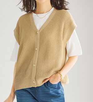 BELLUNA（ベルーナ）の「あぜ編ニット金ボタン使いアンサンブル（アンサンブル）」｜ベージュ