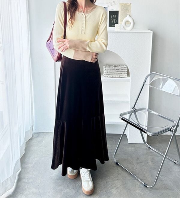 GeeRA（ジーラ）の「レイヤード風ヘンリーネックリブニットトップス（ニット・セーター）」｜詳細画像