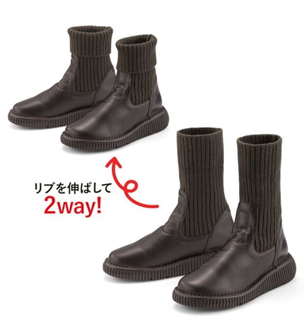 ルフラン（ルフラン）の「ＪＳハートレーベル　ニット使い２ｗａｙレザーブーツ（ブーツ）」｜詳細画像