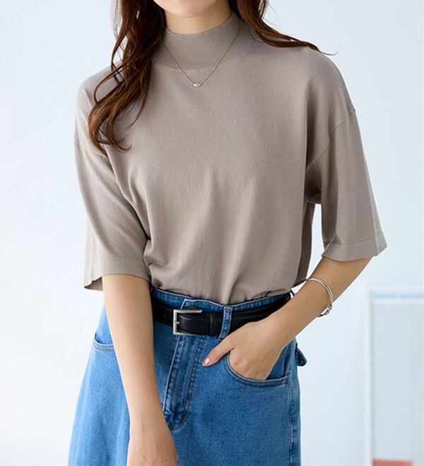 BELLUNA（ベルーナ）の「Ｔシャツが苦手な方に！ひんやり綿混ニットＴ【選べるデザイン】（ニット・セーター）」｜詳細画像