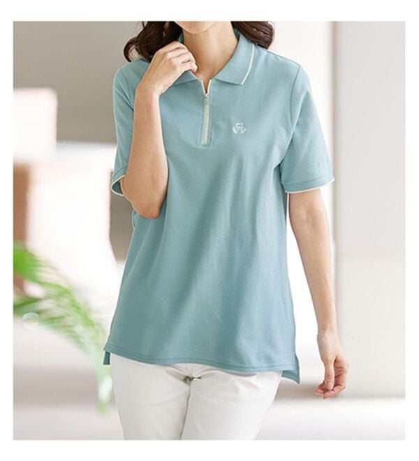 BELLUNA（ベルーナ）の「配色デザイン刺しゅうポロシャツ（ポロシャツ）」｜詳細画像