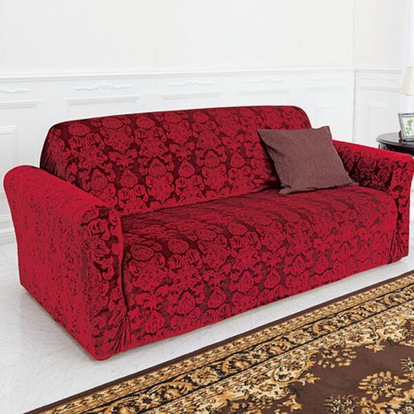 「Ｎｅｗ立体オーナメント柄伸縮フィットソファカバー（ソファーカバー）」｜ワイン