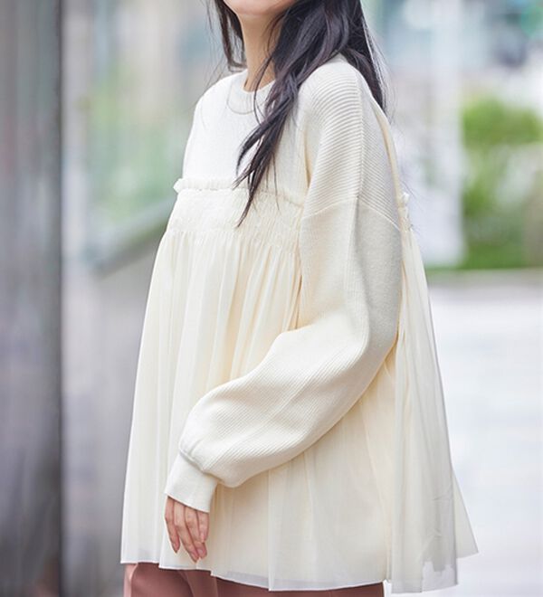 RANAN（ラナン）の「洗える！ビスチェ風チュールドッキングニット＜ムースタッチライト＞（ニット・セーター）」｜詳細画像