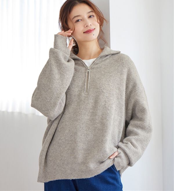 洗えるもちもち ハーフジップニット - ベルーナ【公式】