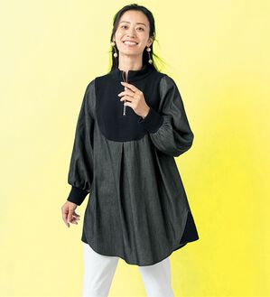 ルフラン（ルフラン）の「ニット&times;デニムのジップ使いチュニック（チュニック）」｜黒系