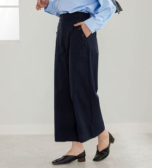 BELLUNA（ベルーナ）の「【快適Ｌａｂ．】サラもち！快適ビンテージ調素材ボタン使いワイドパンツ（ワイドパンツ・ガウチョ）」｜ネイビー